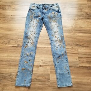 Stylish Blue Jeans with Gold Accents Size 9